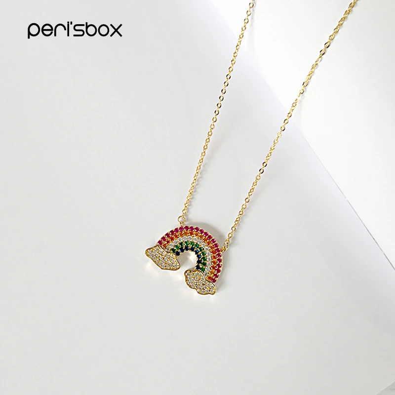 Peri'sBox золотая цепочка Радужное ожерелье Мульти Цвет кубический циркониевый s