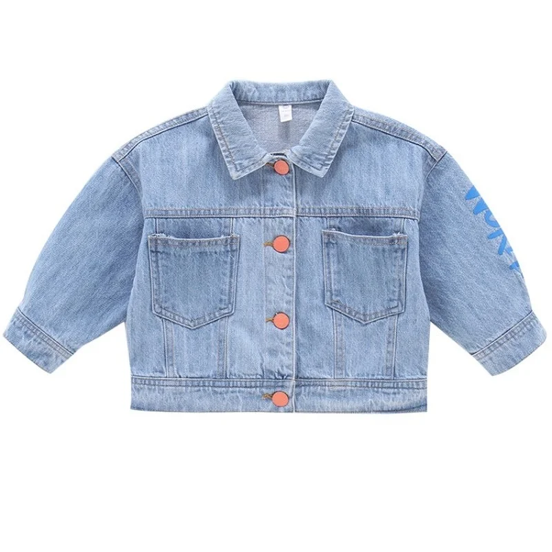 

Girls Denim Jacket 2021 Spring New Korean Version of Children's Color Letter Printing Kids Comfortable and Breathable Top GJ08