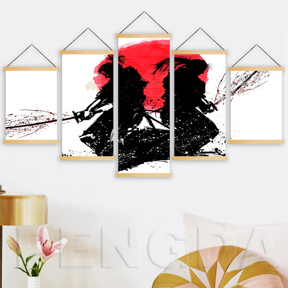 Современная Настенная картина из массива дерева Висячие свитки постер 5 шт.