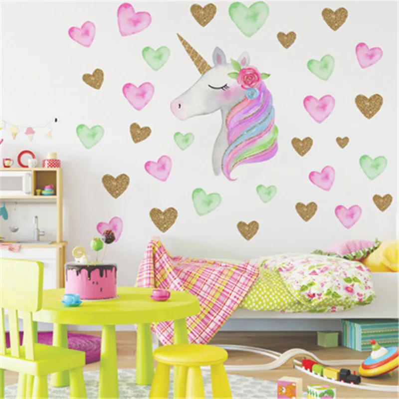 Милые золотые звезды единорог настенные наклейки домашний декор скандинавский