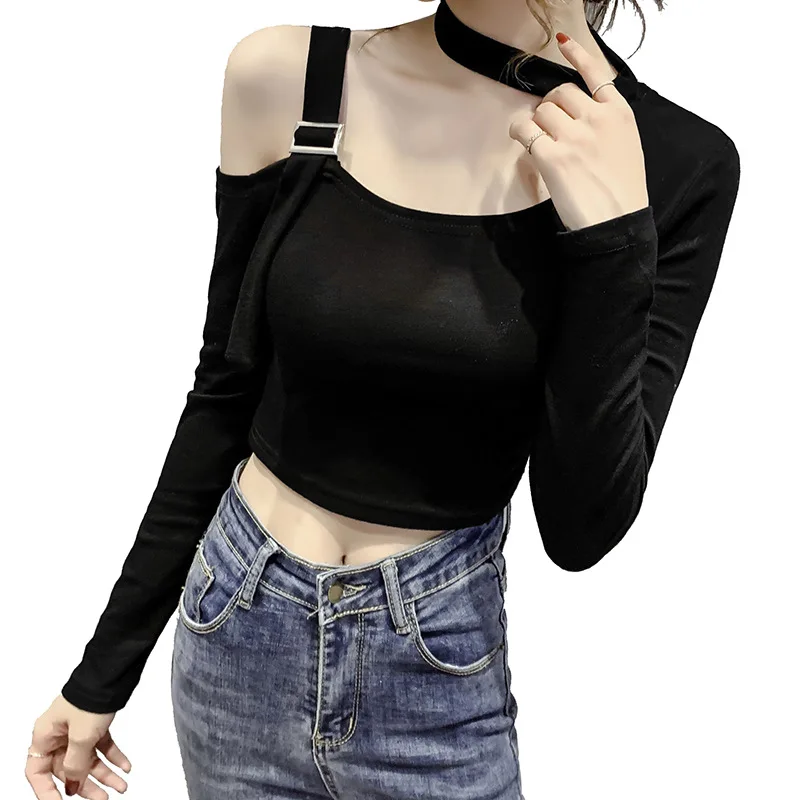

2021 New Autumn Strapless Short Slim Long Sleeve Top Bottoming T-Shirt