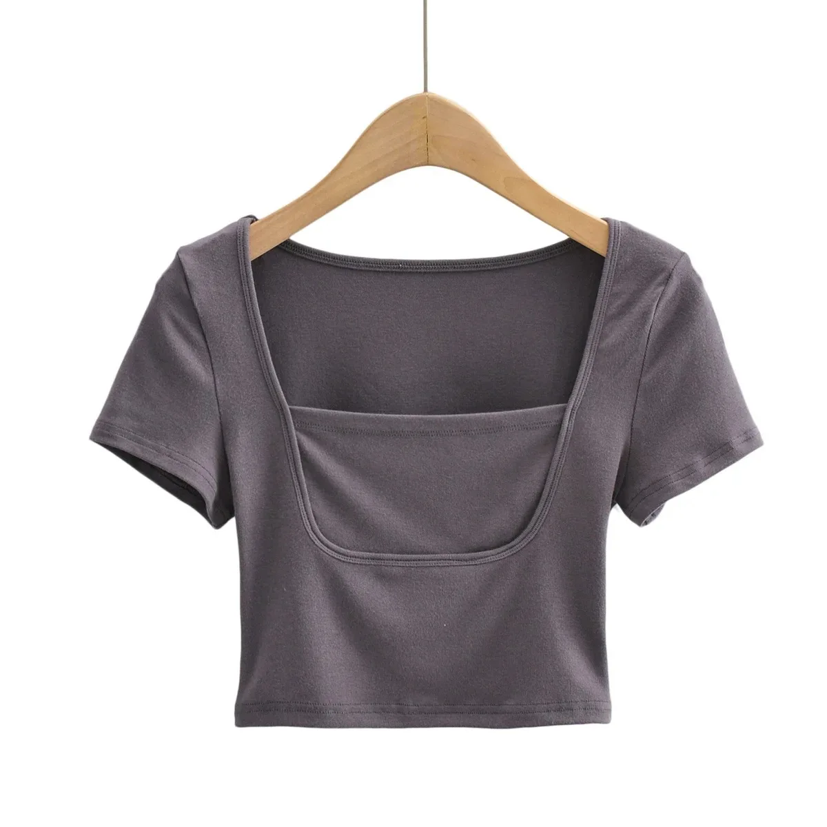 

Women's T-shirt sexy hollow splicing U-neck women's summer new high elastic slim sports T-shirt jacket