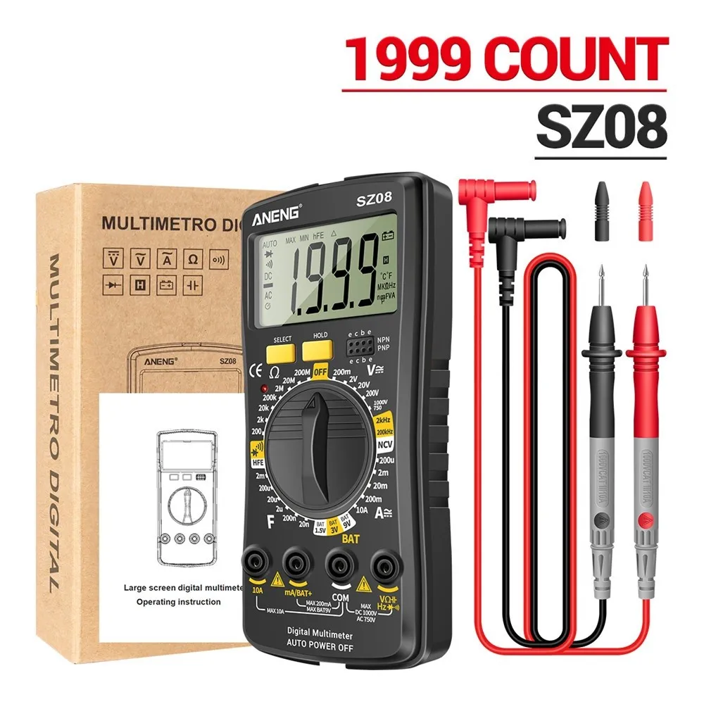 

SZ08 LCD Display Digital Multimeter Automatic Voltmeter AC/DC 220V Resistance Professional Handheld Tester Kit