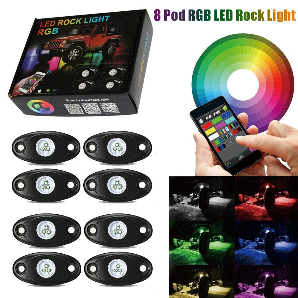 8 Pod RGB светодиодный фары рок Водонепроницаемый украшение автомобиля света