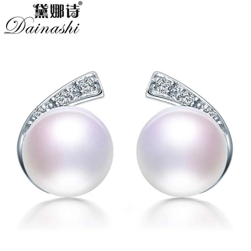 Женские серьги гвоздики из серебра 100% пробы с натуральным пресноводным