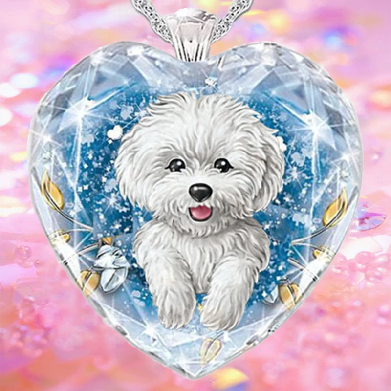 

2021 Summer Animal Cute Pet Puppy Pattern Crystal Glass Necklace Pendant for Women Fashion Elegant Girl Birthday Wholesale Goods