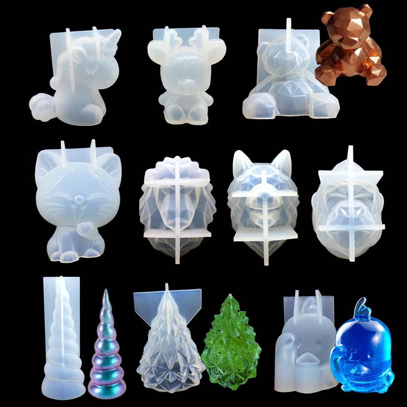 

3D Bear Unicorn Horn Christmas Deer Tree Cat Loving Heart Lion Wolf Duck Silicone Sugarcraft Mold Fondant Cake Decorating Tools