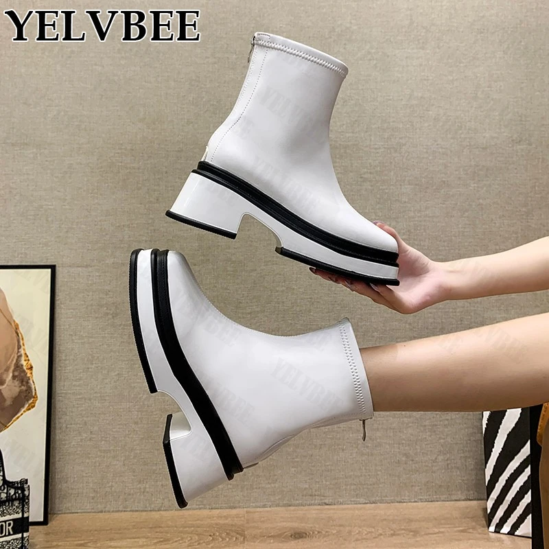 

2021 Winter Mid Heels Platform Fashion Gladiator Motorcycle Boots Casual Women Shoes Designer Ankle Chunky Goth Chelsea Boots