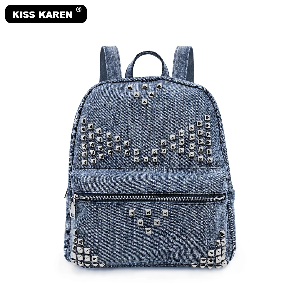 denim blue Новинка, винтажный Модный Джинсовый Рюкзак с шипами, женские рюкзаки, женские рюкзаки, сумки, повседневные сумки на плечо - Цвет: denim blue