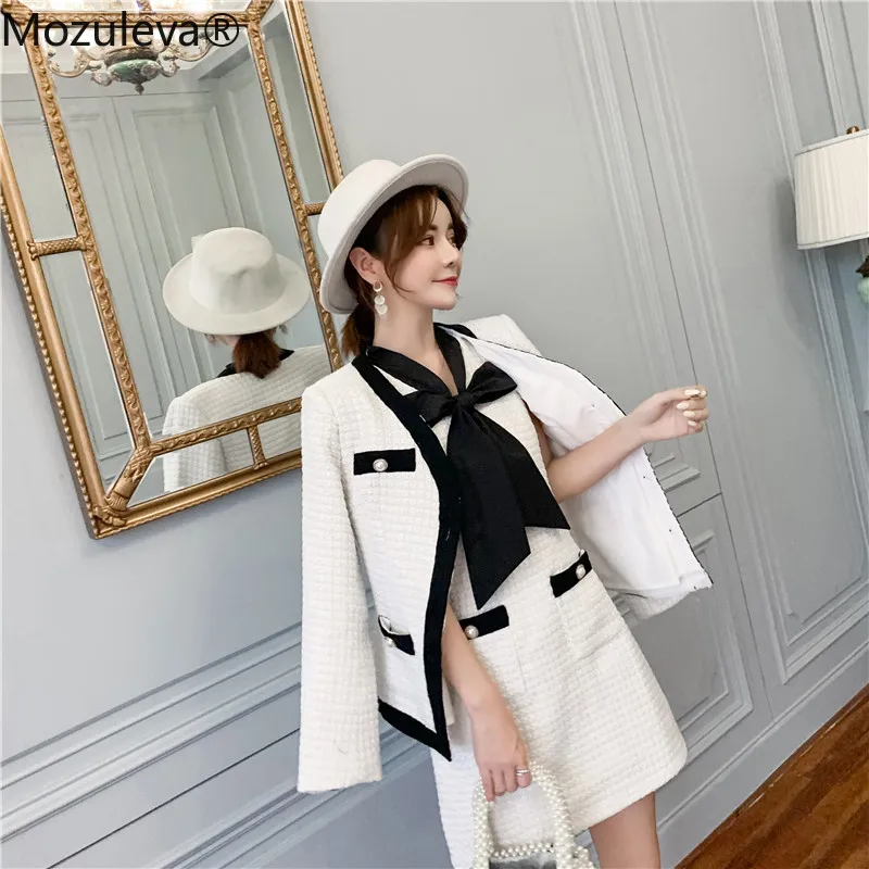 Mozuleva небольшой аромат Женский твид набор v-образный вырез жемчуг куртка пальто +