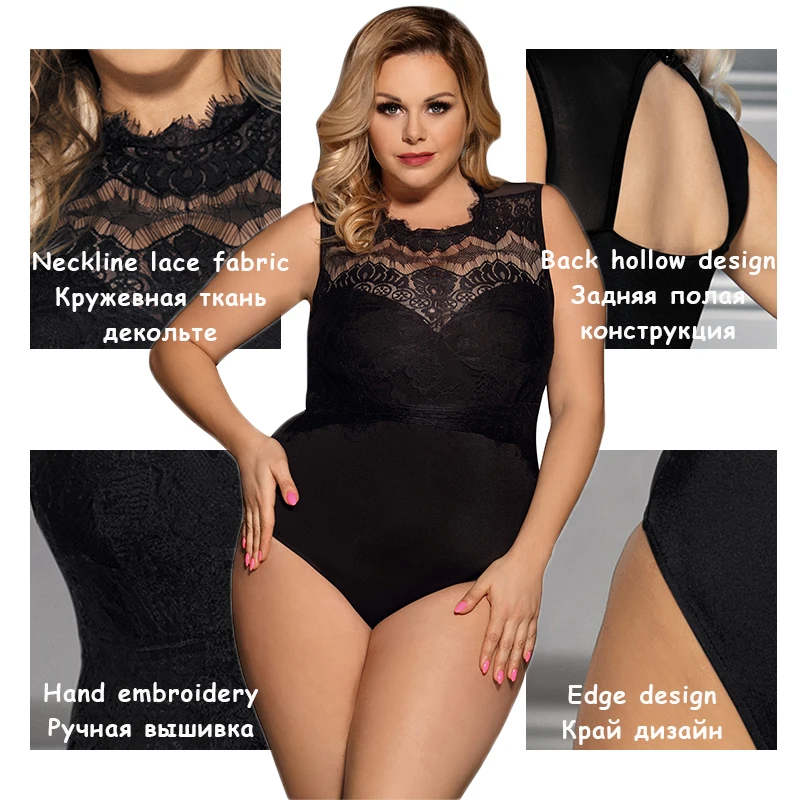 Ohyeahlover боди размера плюс 5XL женские комбинезоны кружевной сексуальный комбинезон