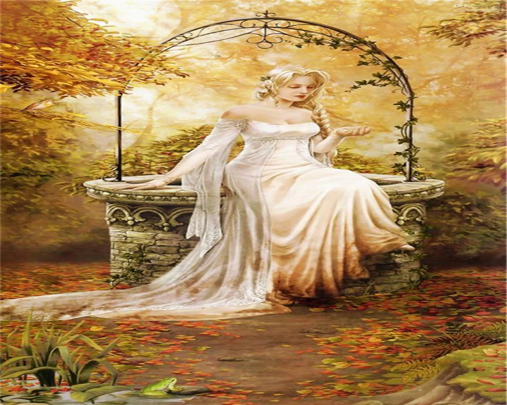 

Wallpaper For Kitchen Beautiful and sexy angel in golden autumn scenery Living Room Bedroom Silk Mural Decoration Wallpaper