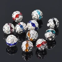 20pcs 8mm round silver plated color metal rhinestones loose spacer beads for jewelry making diy crafts findings