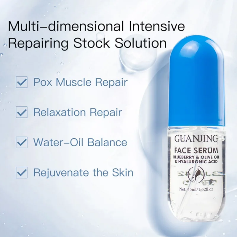 

45ml Hyaluronic Acid Blueberry Essence Anti Aging Anti-Wrinkle Face Care Serum Olive Oil Capsule Bottle