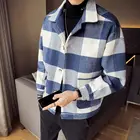 Мужское шерстяное пальто, коричневое осеннее шерстяное пальто в клетку, мужское Свободное пальто в Корейском стиле, подходящее ко всему