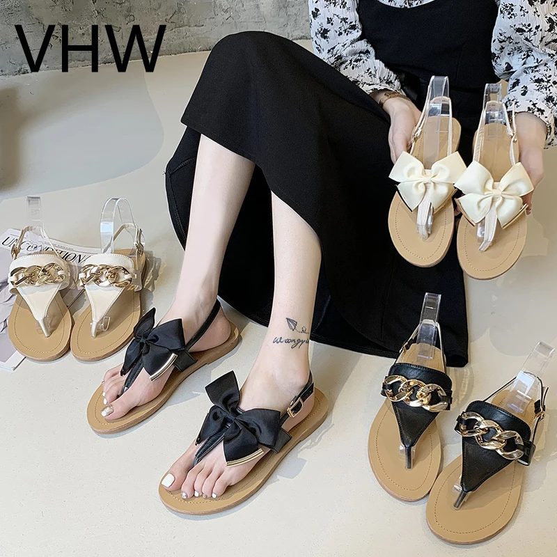 

Women Sandals 2021 Bowknot Fashion Open Toe Slippers Buckle Strap Flats Casual Beach Shoes Woman Beige Flip Flops Sandals