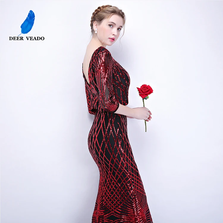 DEERVEADO сексуальное с открытой спиной с юбкой-годе с блестками длинное вечернее платье Вечерние вечернее платье торжественное платье vestido de festa Longo YS417