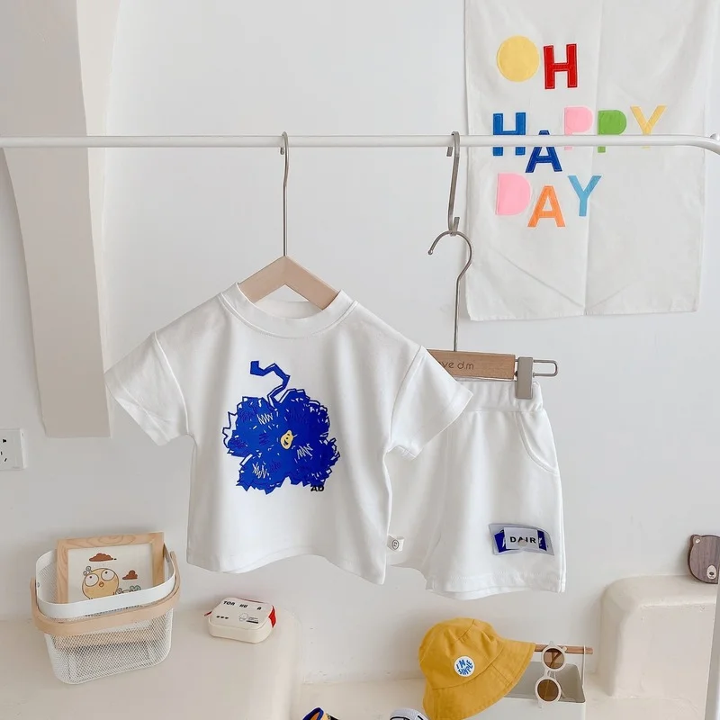 

2021 Summer children sets fashion boys girls cotton loose short sleeve T shirts and shorts 2pcs suits baby outfits