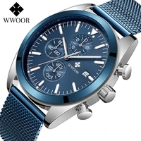 wwoor 2022 new fashion blue mens watches top brand luxury quartz chronograph clock men waterproof sports watch relogio masculino