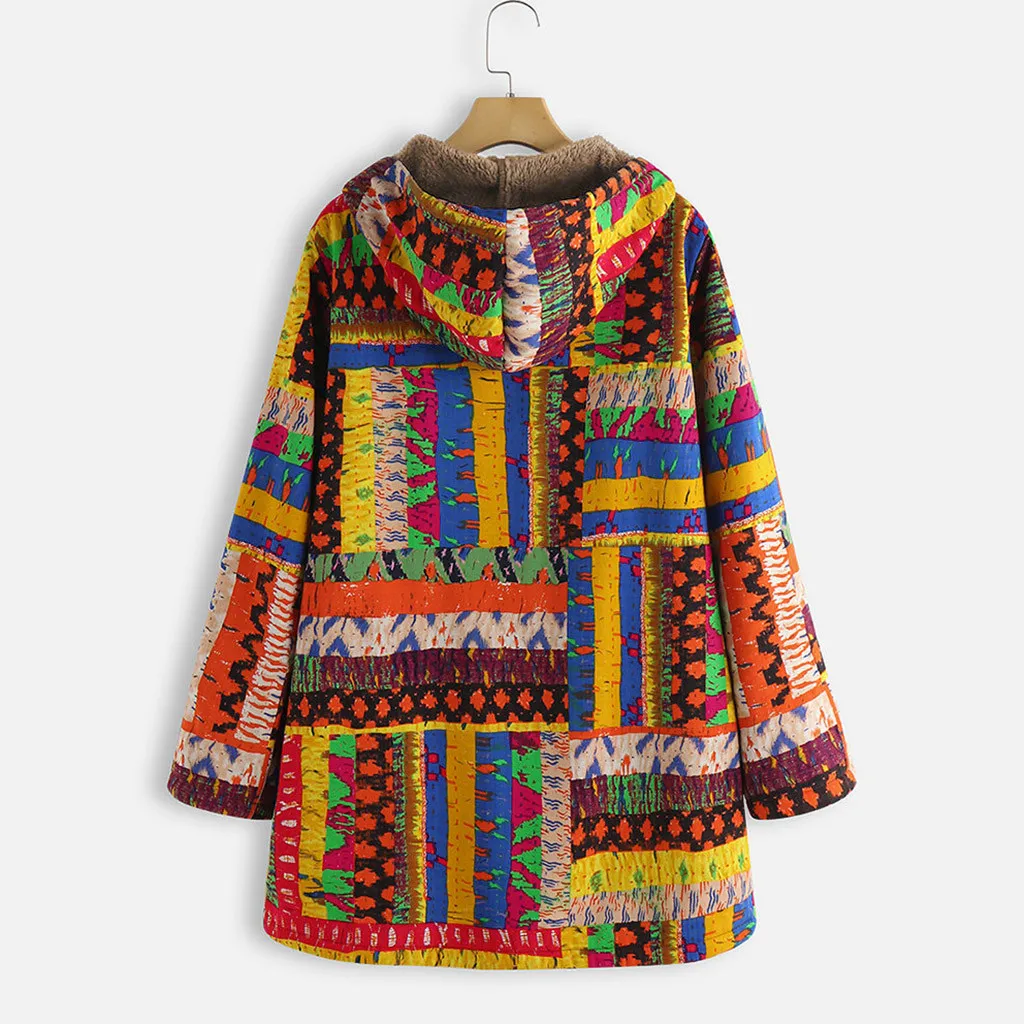 SAGACE Женское зимнее винтажное теплое флисовое пальто с капюшоном на молнии