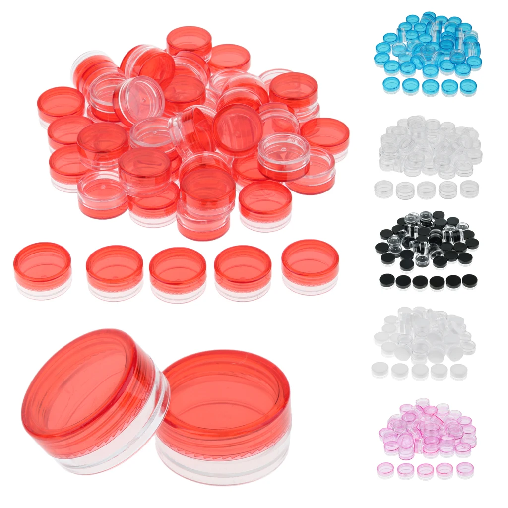 

50 Pieces 3g Plastic Cosmetic Pot Jars Lotion Cream Sample Empty Container Refillable with Lids