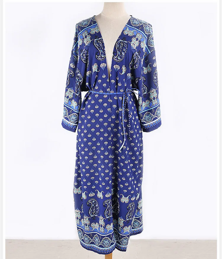 

Bohemian Printed Cover-ups Kimono Cardigan Summer Beach Dress Beach Tunic Women Beachwear Swimsuit Cover Up Bikini Wrap Sarongs
