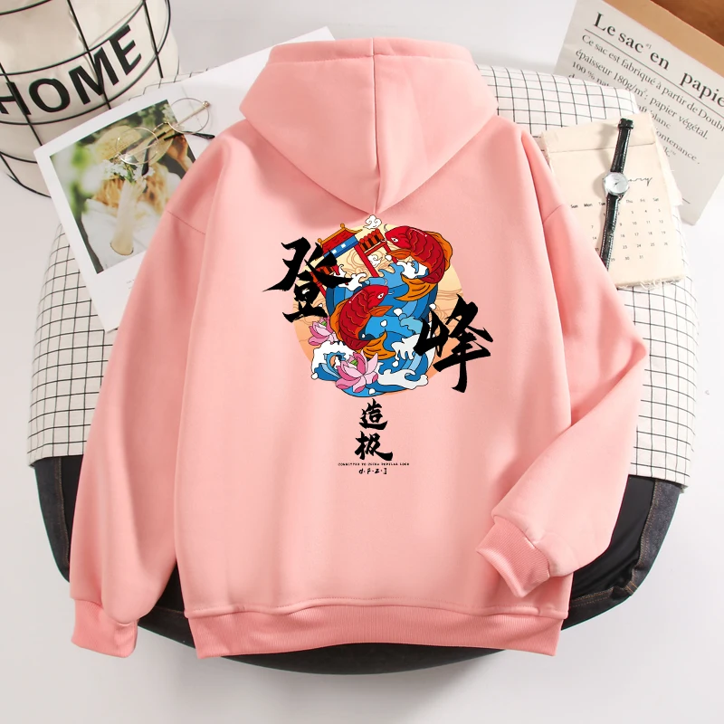Womens Winter Tops Velvet Pullover Hoody Sweatshirt Chinese Streetwear Loose Hoodies Fleece Drawstring Unisex Sweetshirts Winter