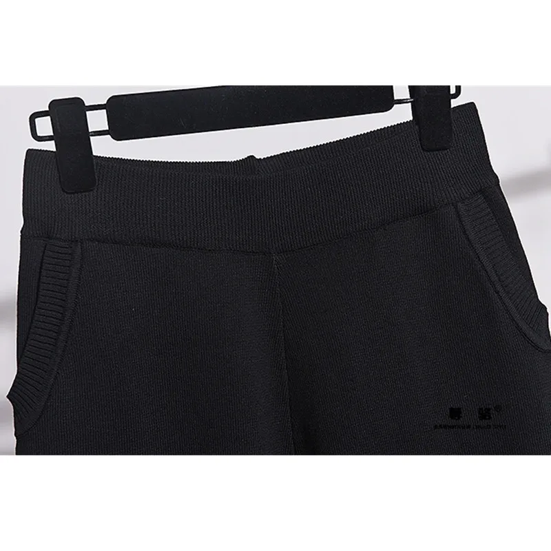 Высококачественный черный женский спортивный костюм осенне-зимний вязаный