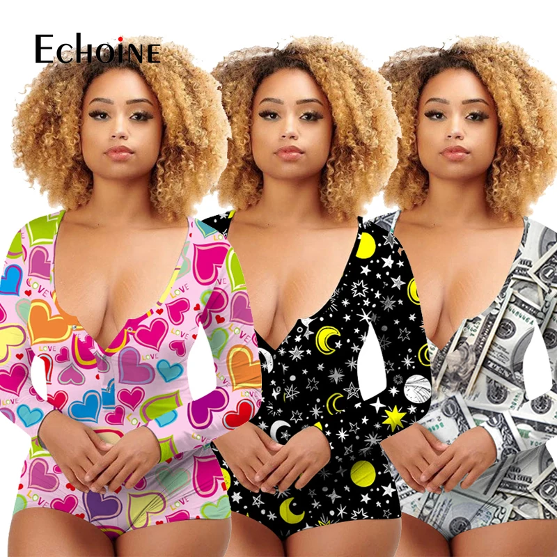 

Женская пижама-комбинезон на пуговицах с открытой промежностью и V-образным вырезом