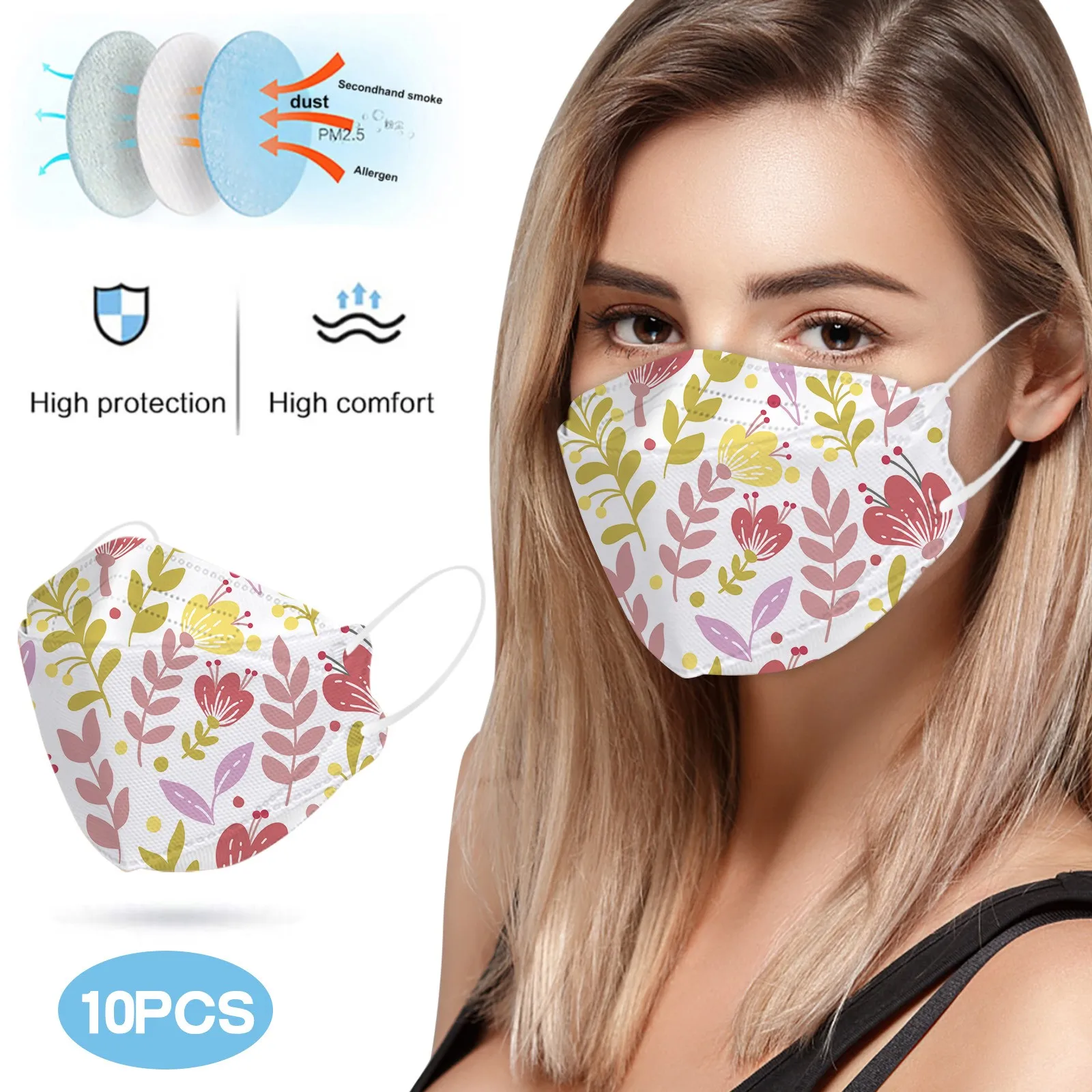 

10/30pcs Safe Print Face Masks Fashion Women Dustproof Pm2.5 Filter 5-ply Breathable & Comfortable Safety Mask No Decoration