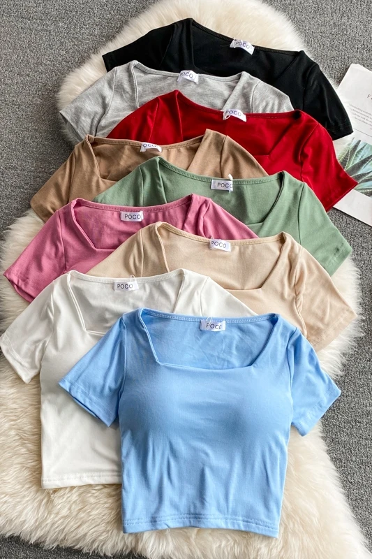 

2021 New Short-sleeved T-shirt Women's Short Tight-fitting High-waist Ultra-hot Navel