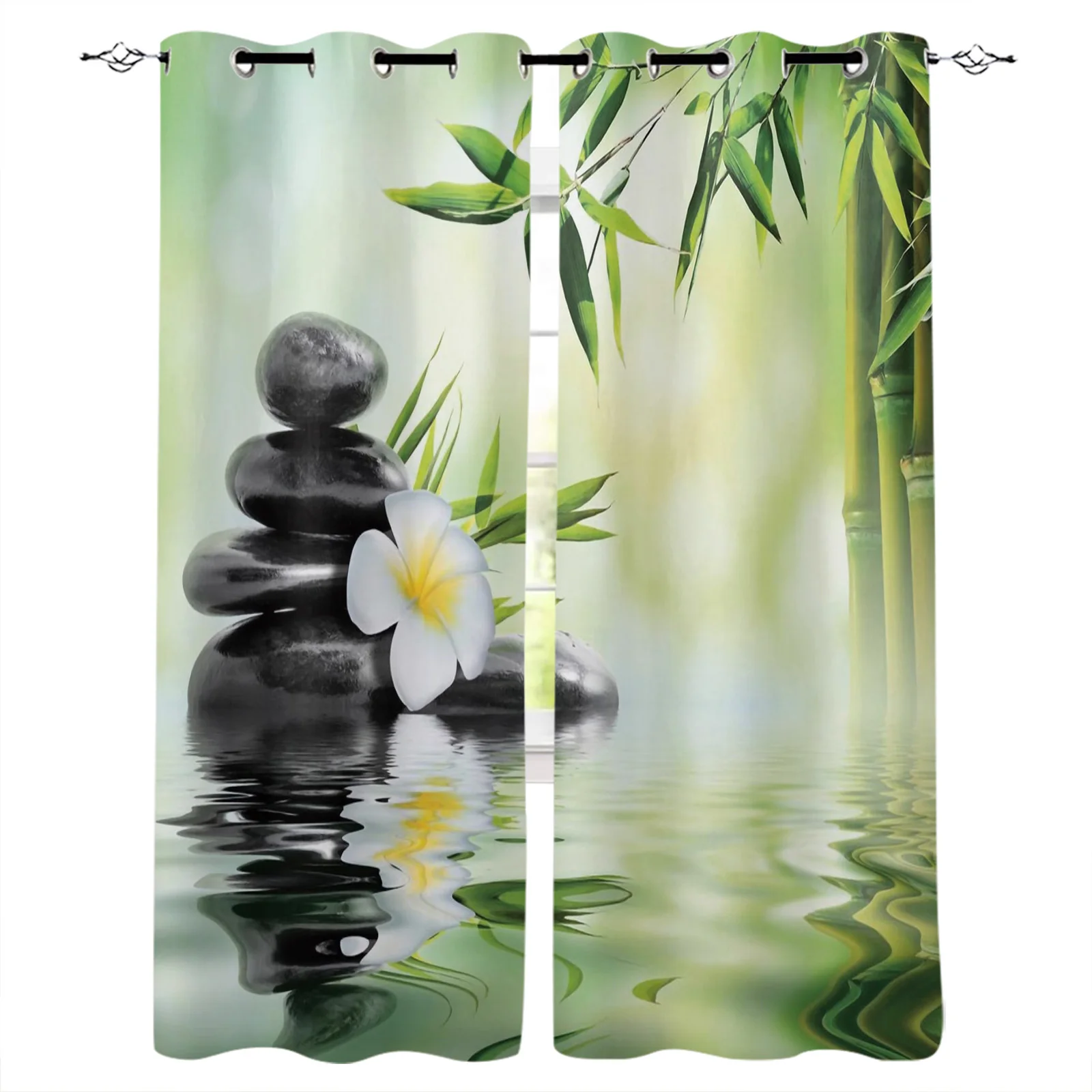 Занавески с зелеными бамбуковыми листьями и цветами s-занавески для гостиной