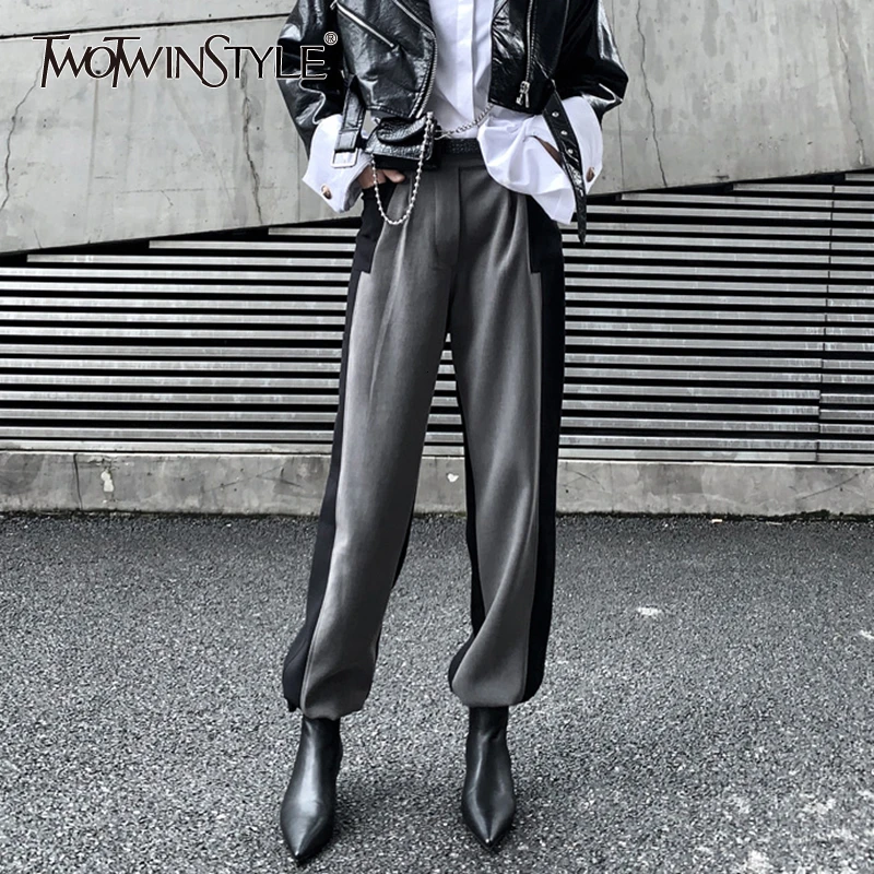 TWOTWINSTYLE хит цветные Лоскутные женские широкие брюки с высокой талией прямые
