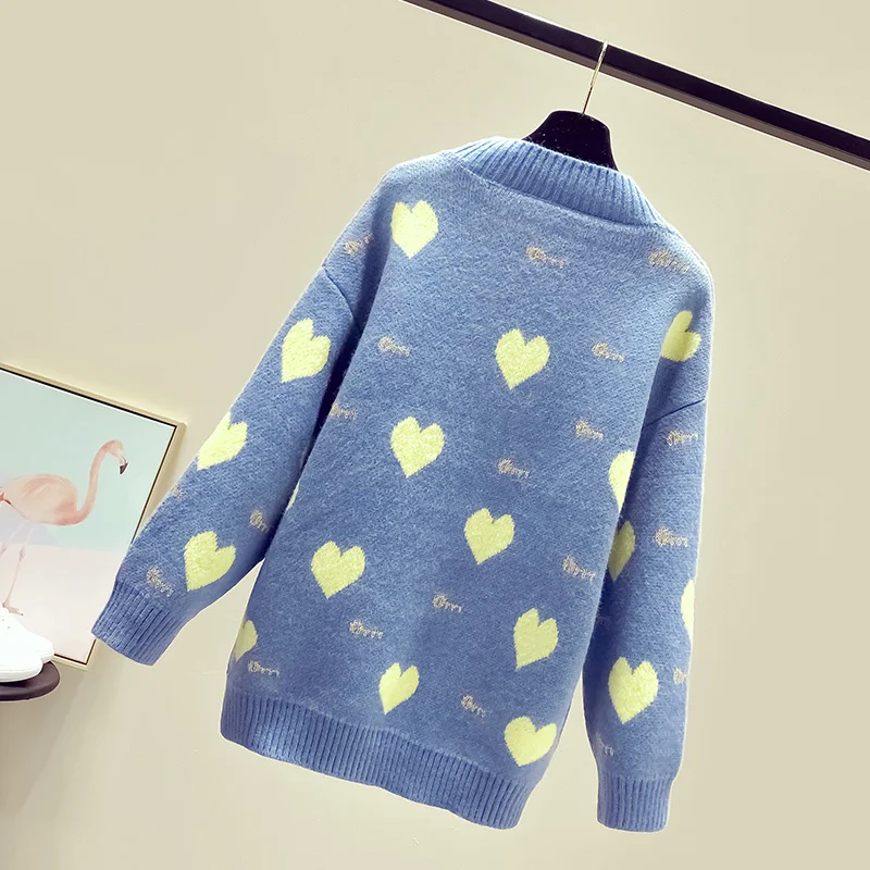 Women Casual winter Knit Jacket and Coats V neck Button Sweaters Sweet Heart Cardigans Loose Female |