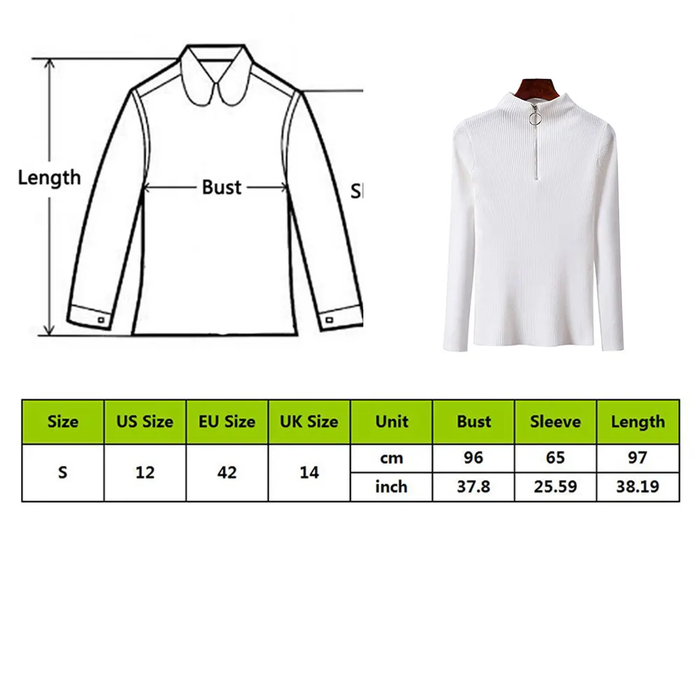 Cysincos Autumn Winter Sweaters Women Sexy Slim Solid Color Korean Zipper Sweater Knit Pullovers Bottom Ladies Pullover | Женская одежда