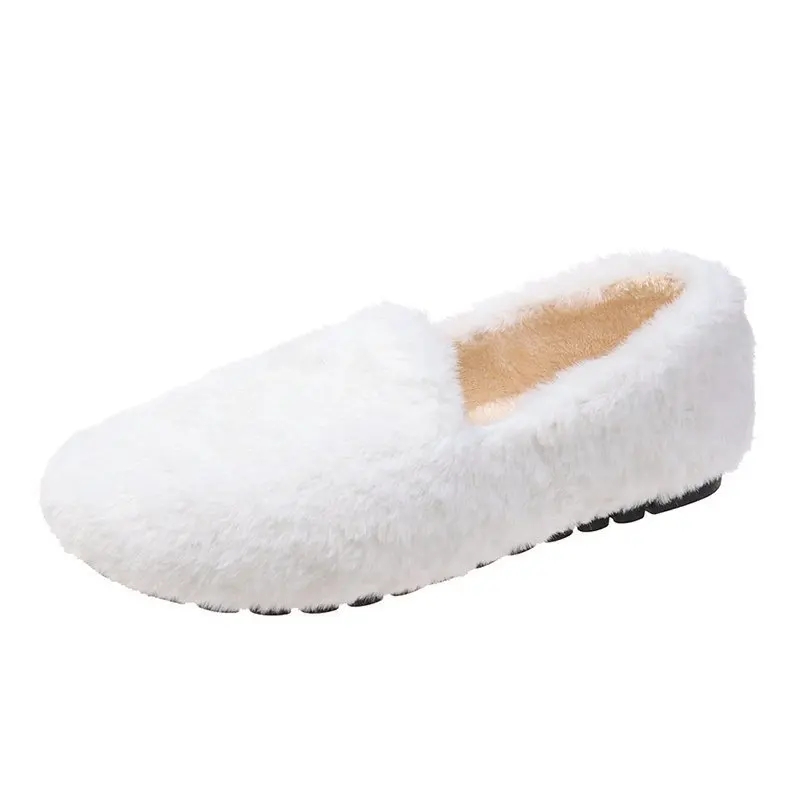 

2020 Warm Winter Shoes Cute Bow Women Ballet Flats Soft Fur Padded Cotton Shoes Woman Ankle Snow Boots Slip on Furry Slides For