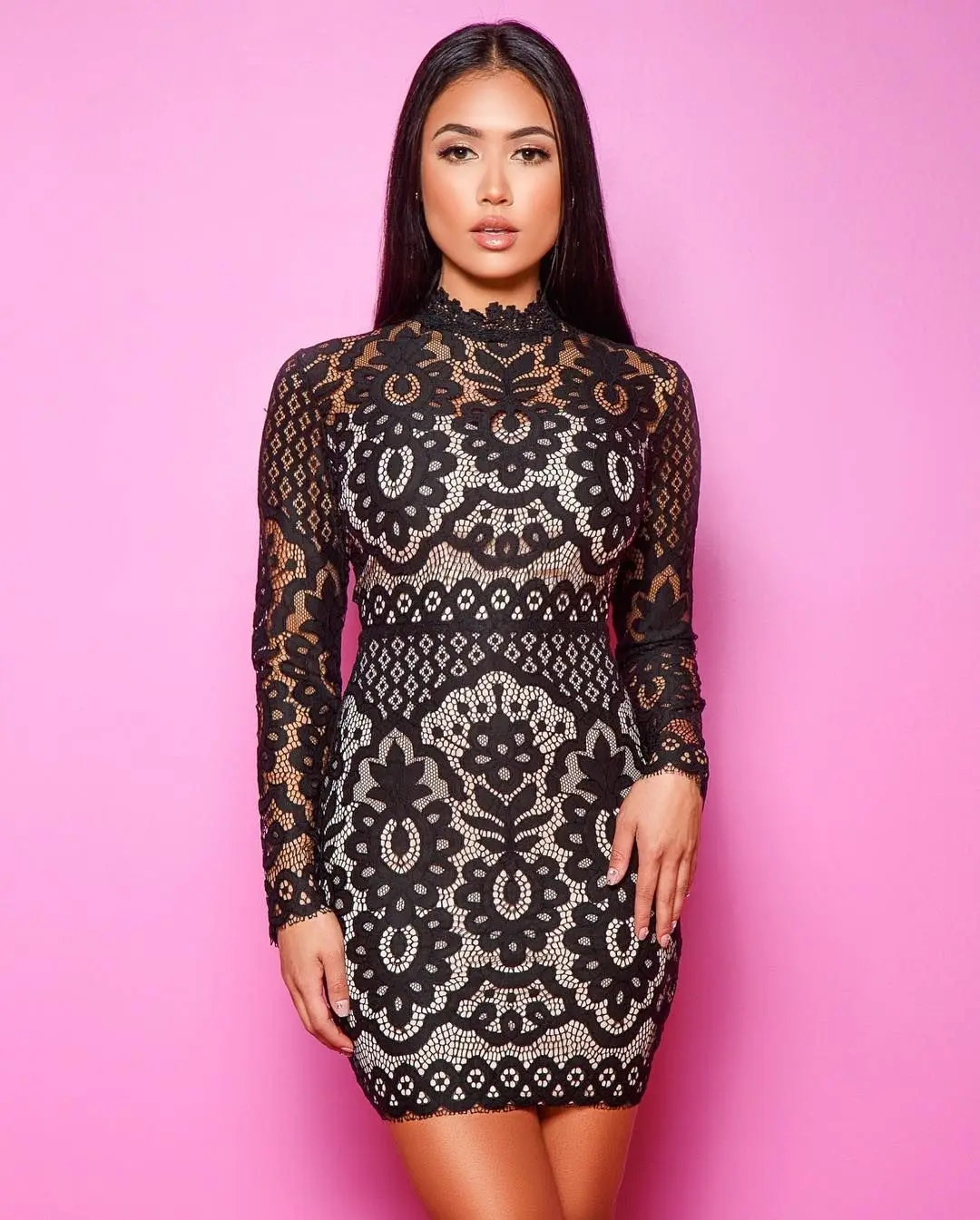 Welve 2019 сексуальное платье Новое кружевное с длинными рукавами и перекрестной