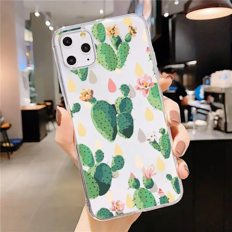 

Cute plant cactus cortoon Phone Case Transparent soft For iphone 5 5s 5c se 6 6s 7 8 11 12 plus mini x xs xr pro max