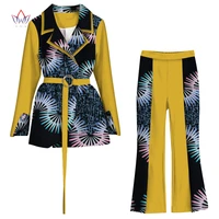 spring african suit for women print 2 piece of top and pant sets fashion women african clothes trench coat trouser set wy5926