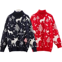 plus size women knitted xmas sweater long sleeve high neck warm christmas cable pullover top causal loose printed jumper clothes
