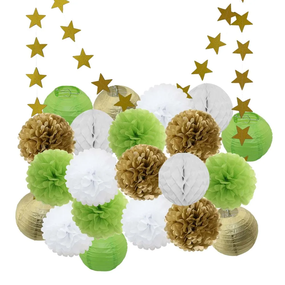 Gold Fruit Green Set Лидер продаж 22 шт./компл. золото/черный/белая Круглая Бумажная Фонари Выпускной 50th День рождения одолжение рождественское год висит Изделия из бумаги - Color: Gold Fruit Green Set