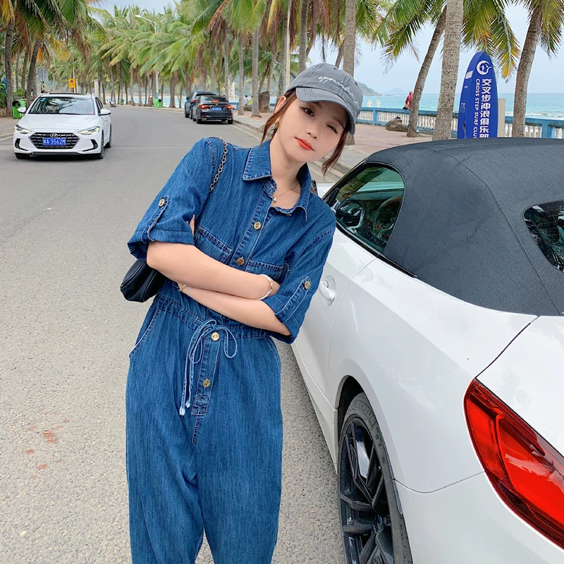 Женский джинсовый комбинезон в стиле хип-хоп свободный слитный из денима с