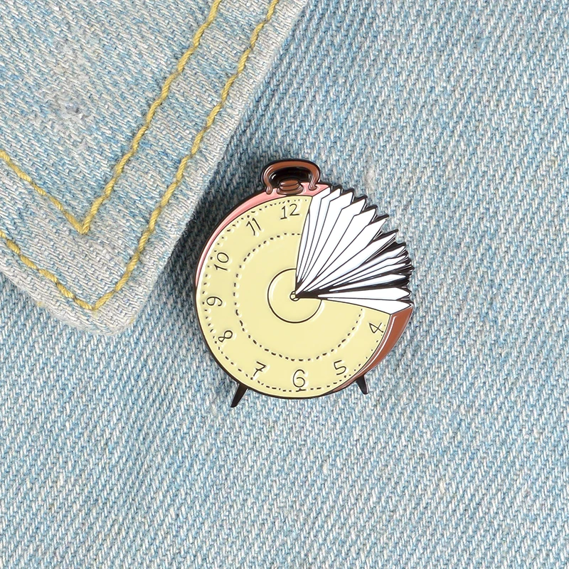 Reading Time Enamel Pins Book Alarm Clock Cartoon Backpack Bags Hats Leather jeckets Decoration Accessories Gift for reader | Украшения и