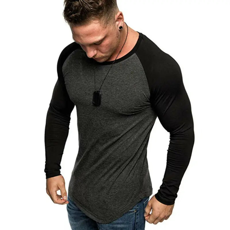 

Men's Long Sleeve Muscle Slim Fit shirt Casual Crew Neck Tops
