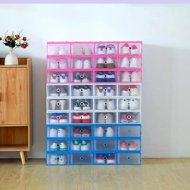 

6 PCS Transparent Clamshell Shoe Box Creative Foldable Colorful Drawer Combination Dust-Proof Multifunction Shoes Storage Boxes