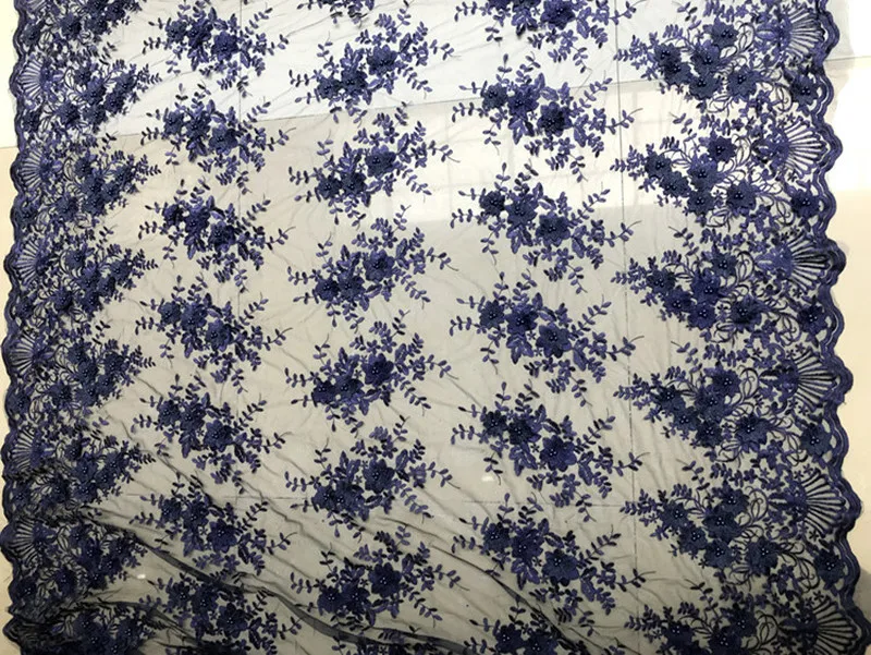 3 Ярд/партия синяя вышитая кружевная ткань сетчатая с бусинами для ногтей платьев