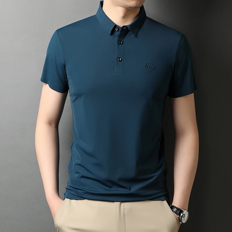 

Men's Polo Shirt 2021 Summer Pure Color Short Sleeve Golf Polos Solid Slim Top Fashion New Arrival Breathable Plus Size M-XXXXL