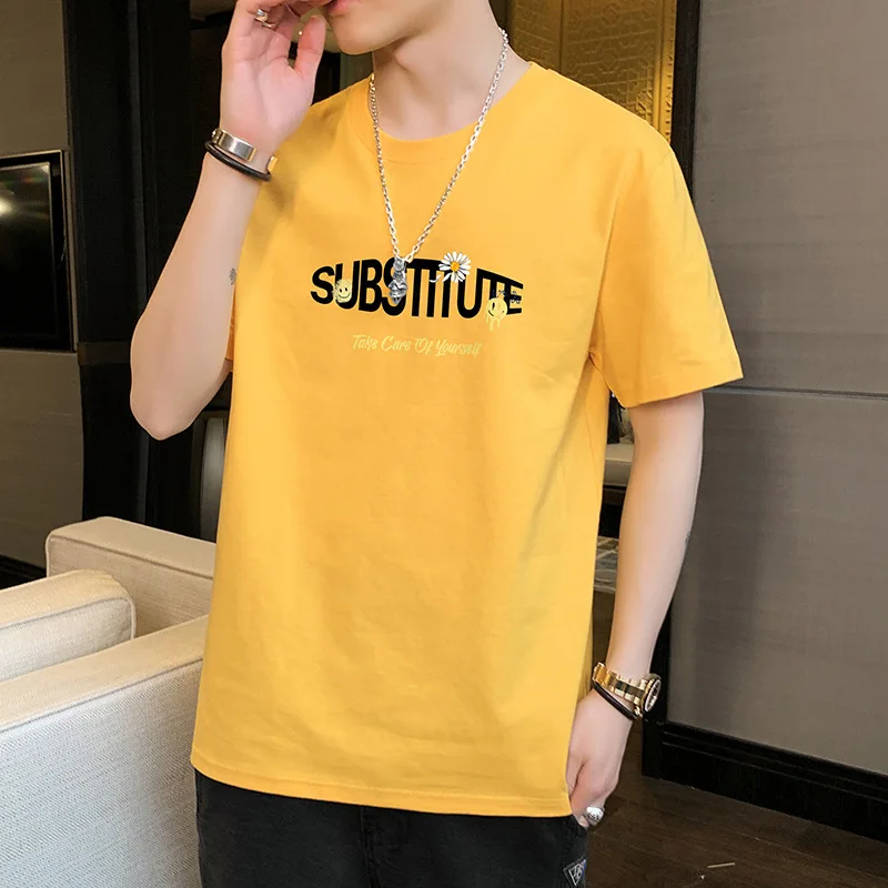 

T-shirt Men's Short Sleeves Cotton Loose Summer Round Collar Men's 2021 New Casual Bottom Shirt Full Cotton Solid White Shirts