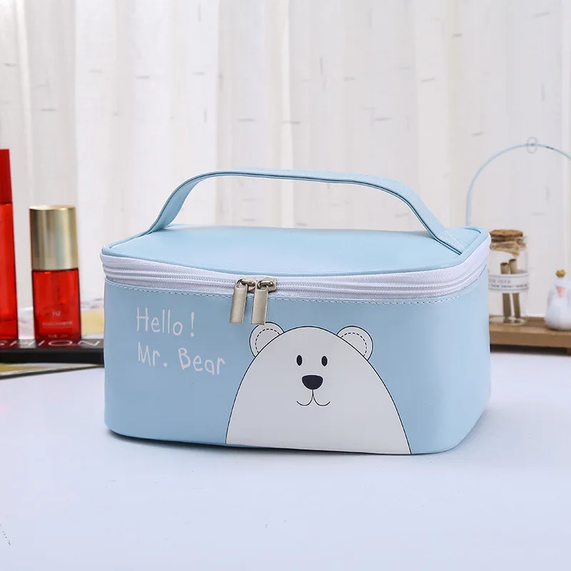 Light Blue Большая вместительная женская косметичка, органайзер из искусственной кожи, косметичка для женщин, косметичка для туалетных принадлежностей, дорожные наборы, косметичка, сумки для хранения - Цвет: Light Blue