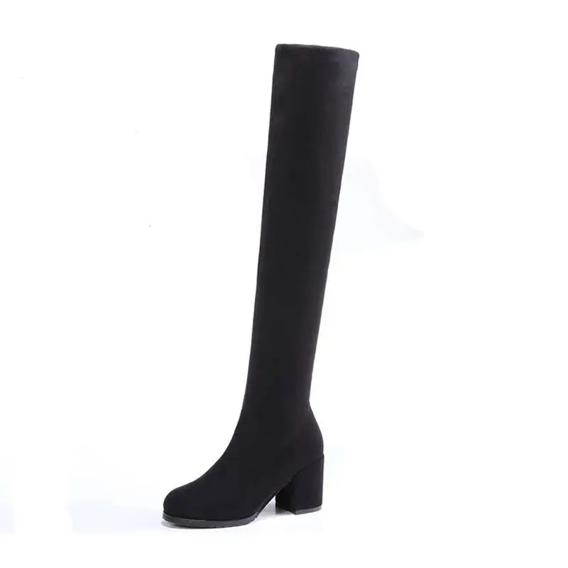 

Sexy Slim Fit Elastic Flock Over The Knee Boots Women shoes 2020 Autumn Winter ladies high heel overknee Long Thigh High botas